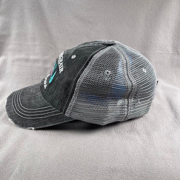 Glamping Hair Don't Care Hat Womens Gray Distressed Mesh Back - Picture 2 of 10